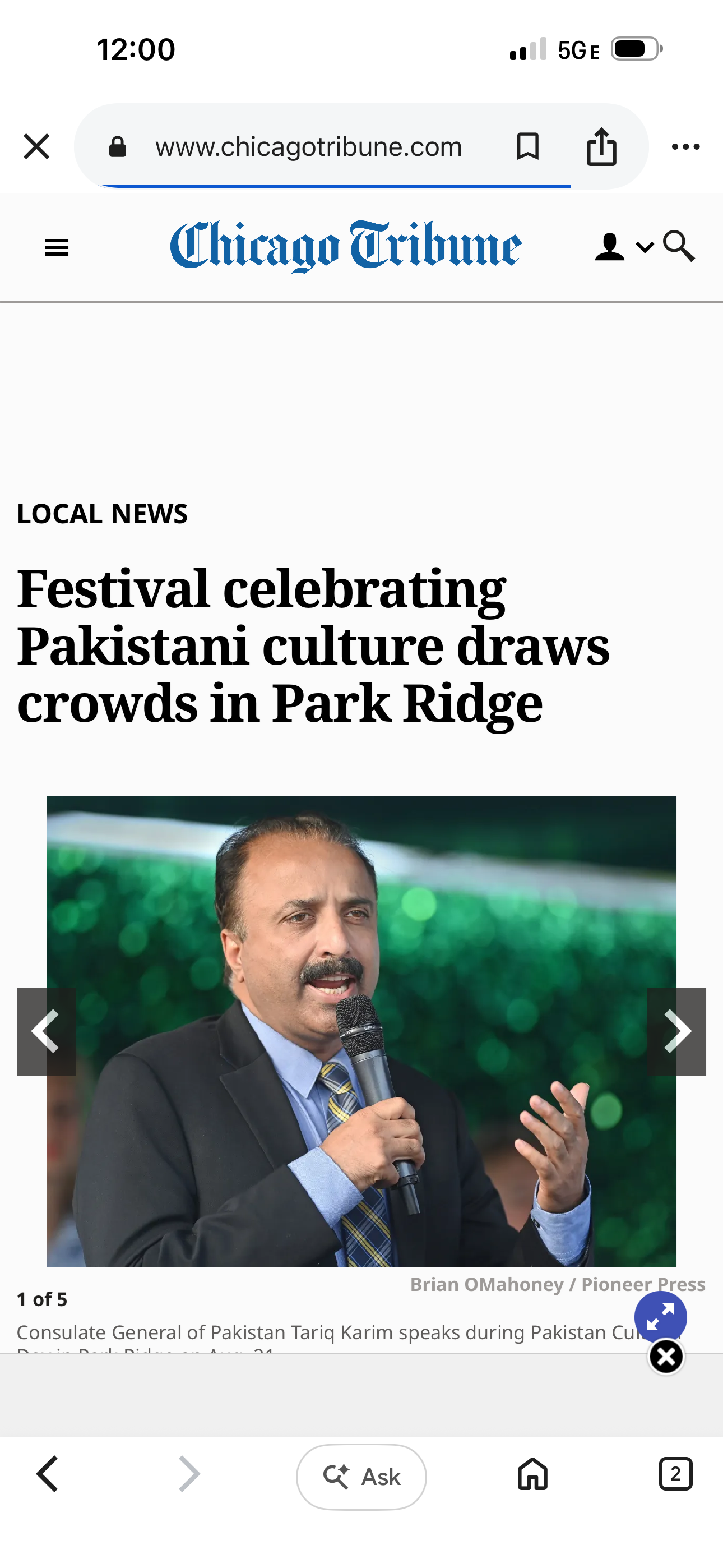 Chicago Tribune article headline and Consul General Tariq Karim