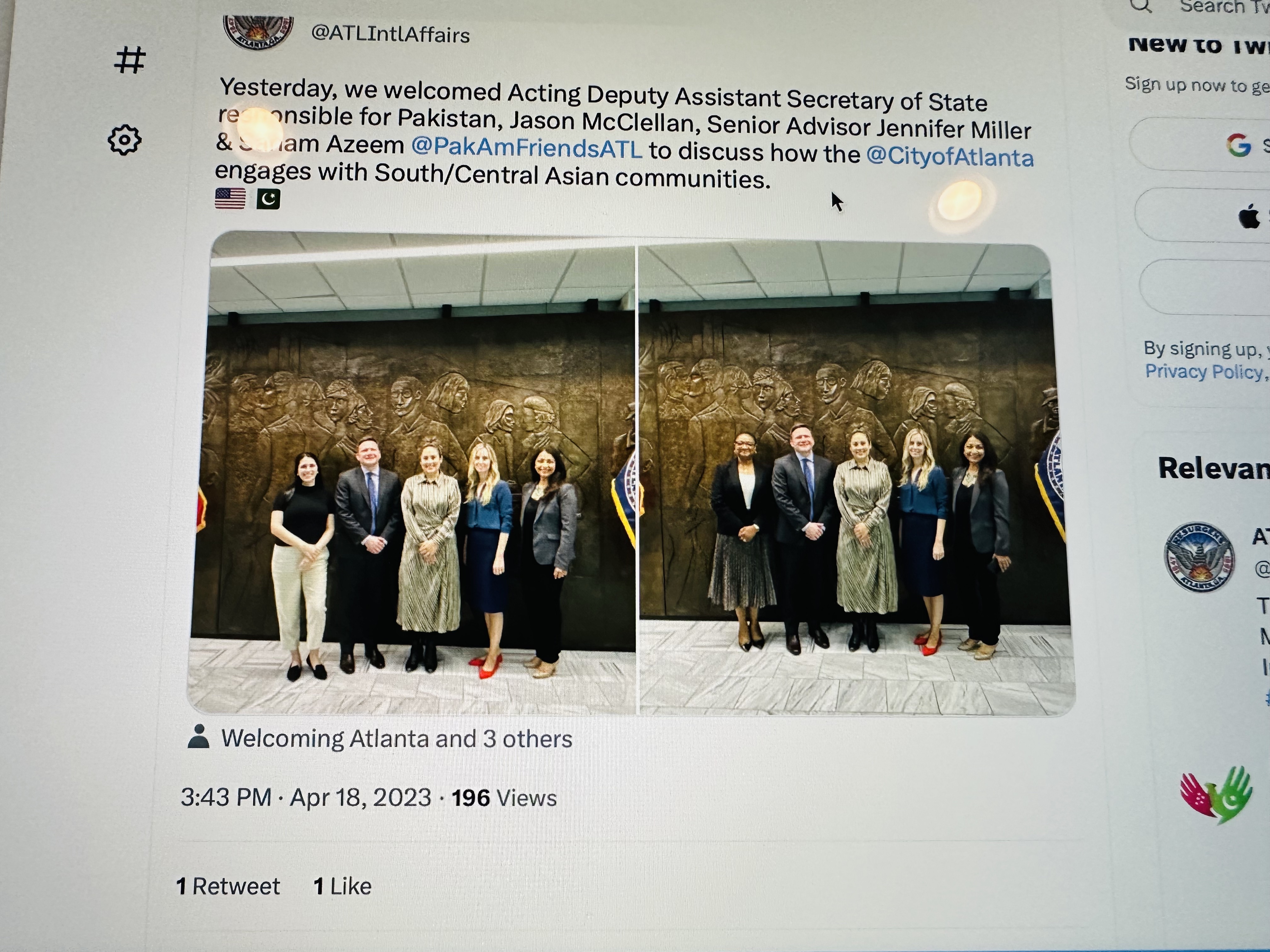 City of Atlanta tweet — State Department visit