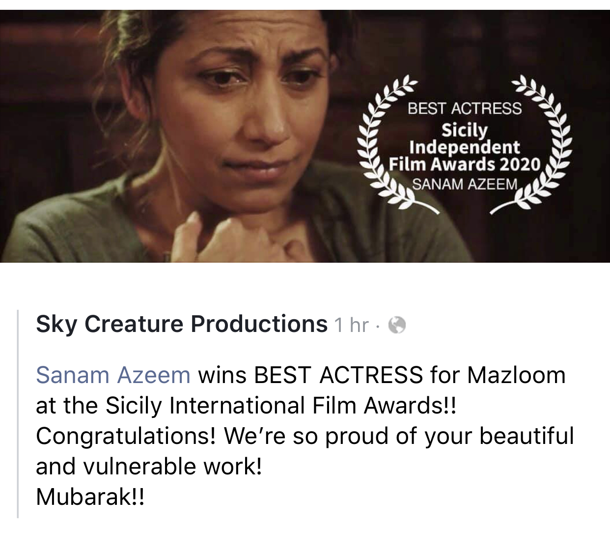 Mazloom Best Actress Sicily Film Awards