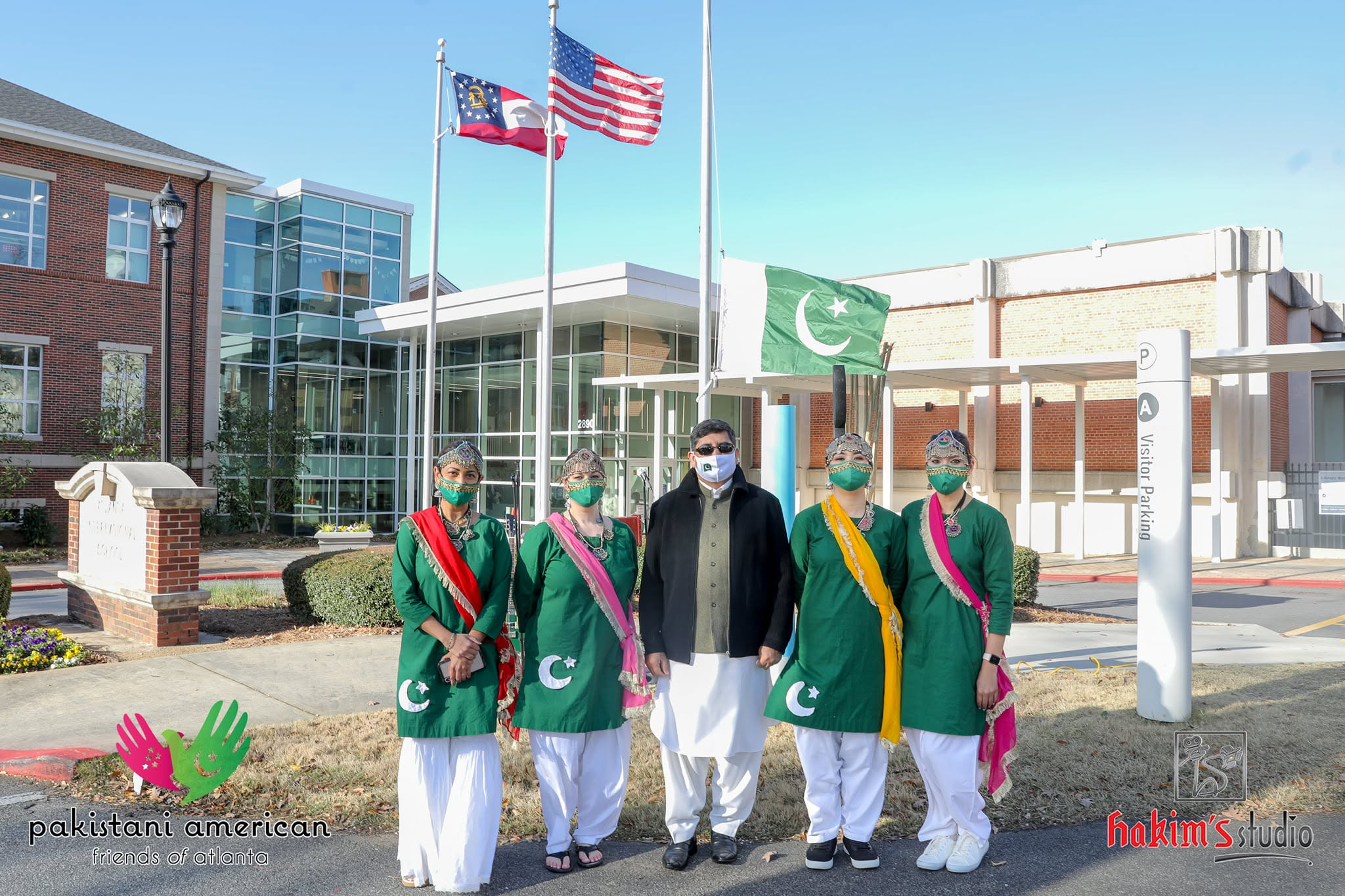 PAFA with Consul General flying US Georgia Pakistan flags